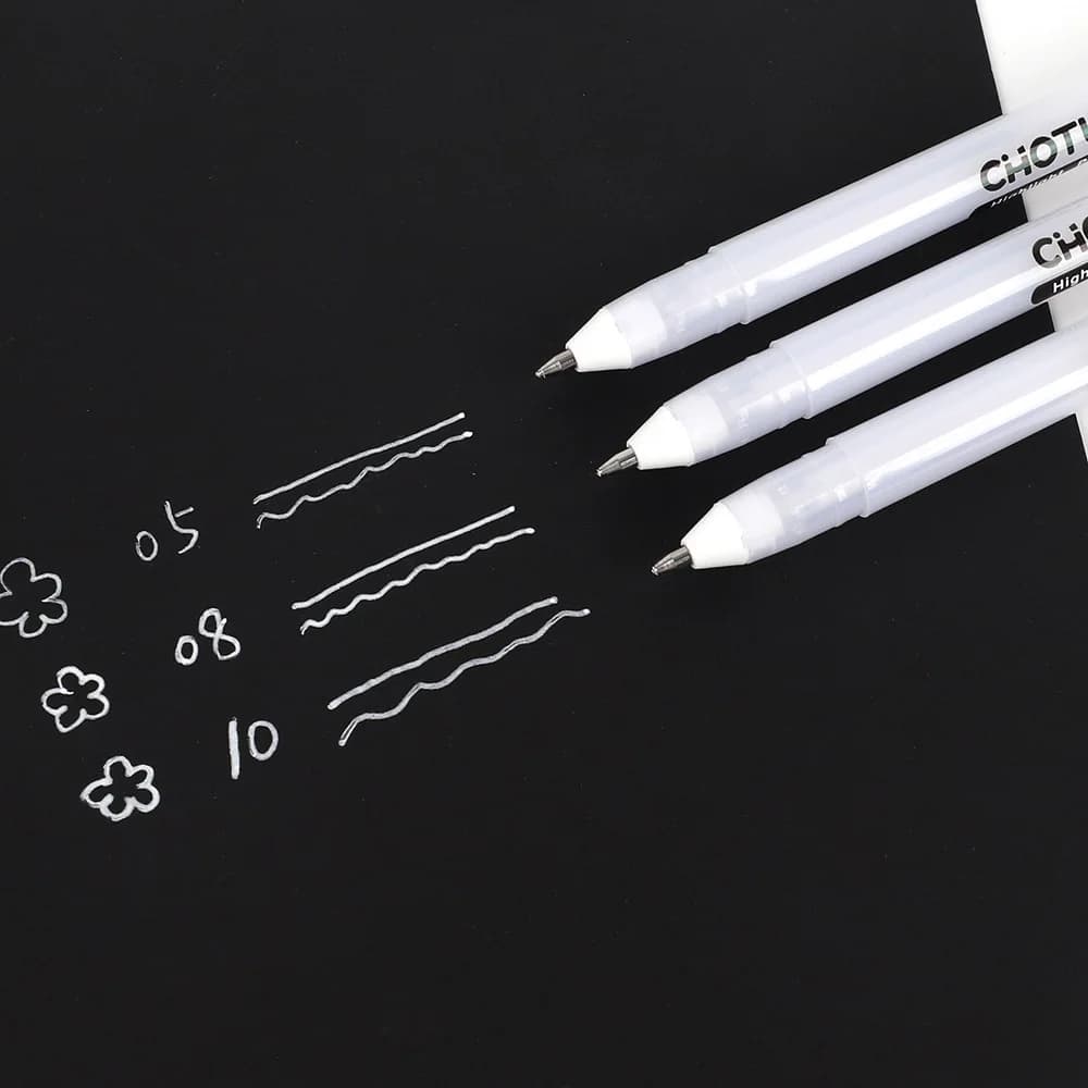 Stylos gel en rouleau Gelly, marqueur à surbrillance blanche pour la journalisation, le dessin d'art, l'encre blanche classique, la pointe assortie, le gras fin et moyen, 3 pièces
