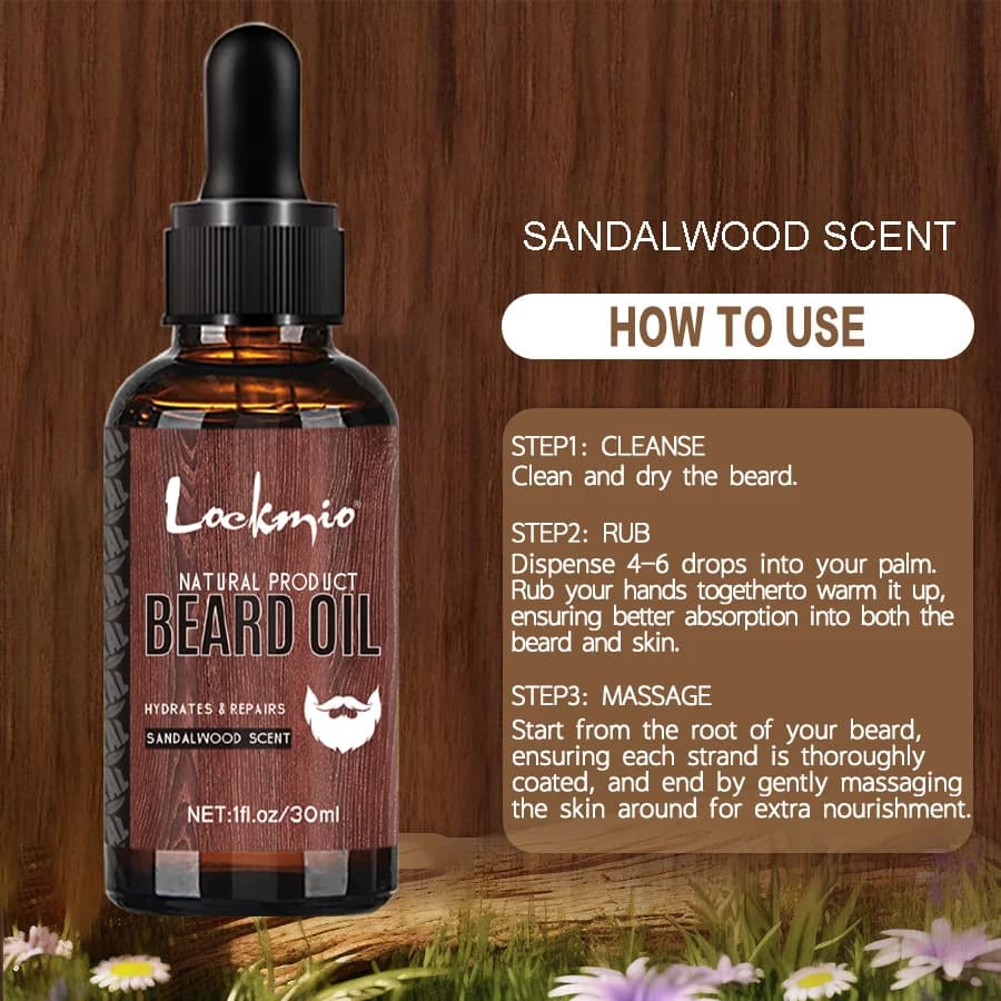 Huile de croissance de barbe naturelle pour hommes, parfum de bois de santal, hydrate, répare les racines de la peau, plus complète, soins de la barbe pour le coiffage de l'UNICEF