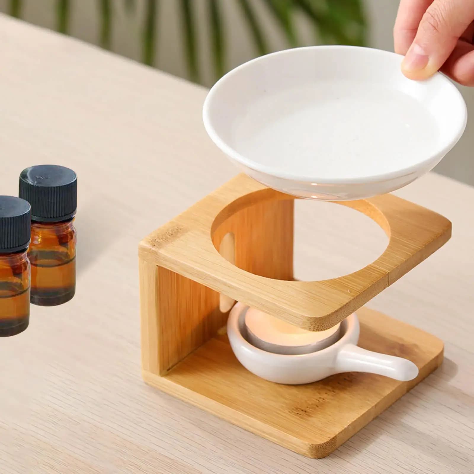 Brûleur d'huile essentielle en céramique avec bougeoir, brûleur de cire parfumée, photophore, pièce maîtresse décorative pour le bureau et la maison