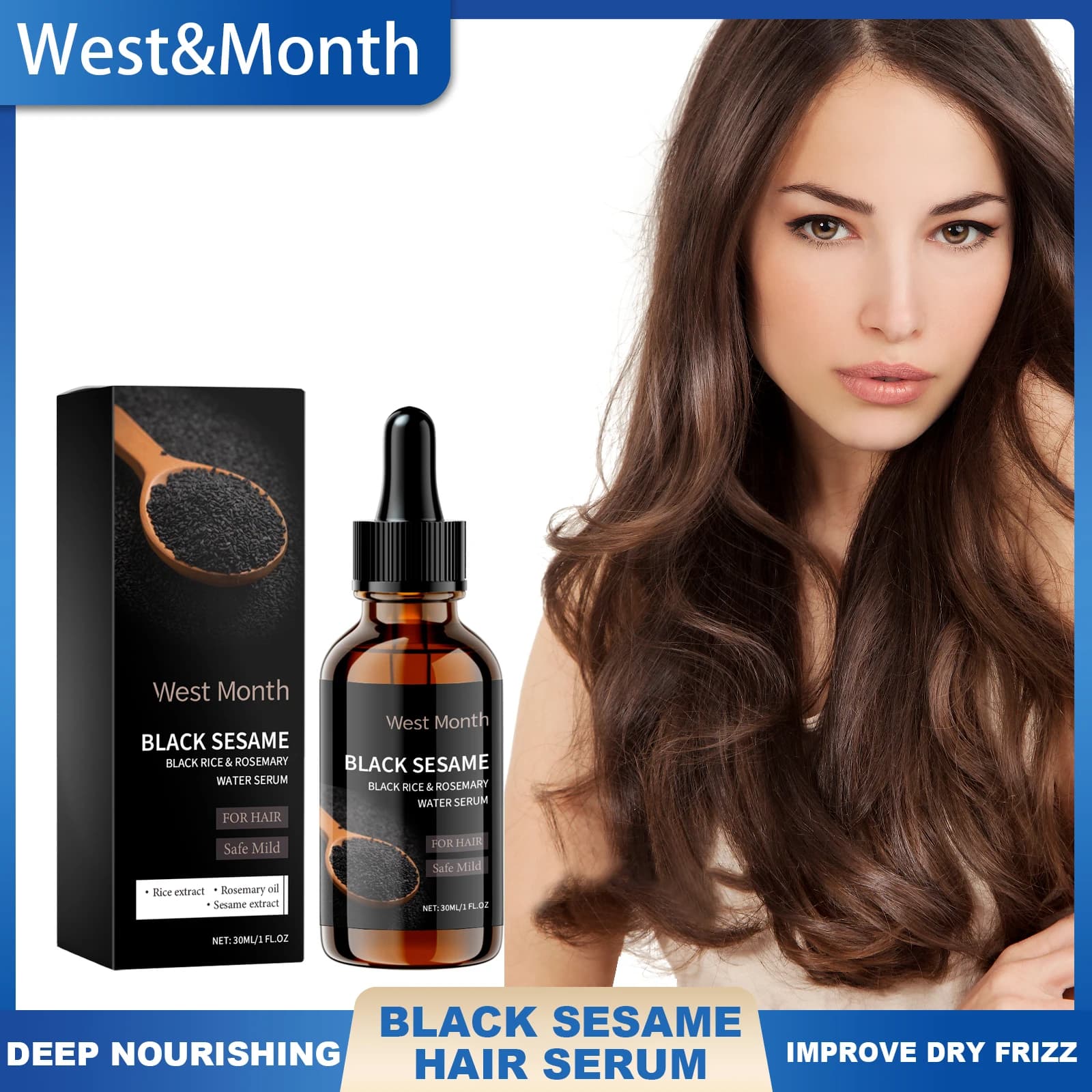 Sérum de soin au sésame noir pour cheveux gris, essence anti-cheveux blancs, améliore la couleur des cheveux, soin capillaire quotidien, 30ML
