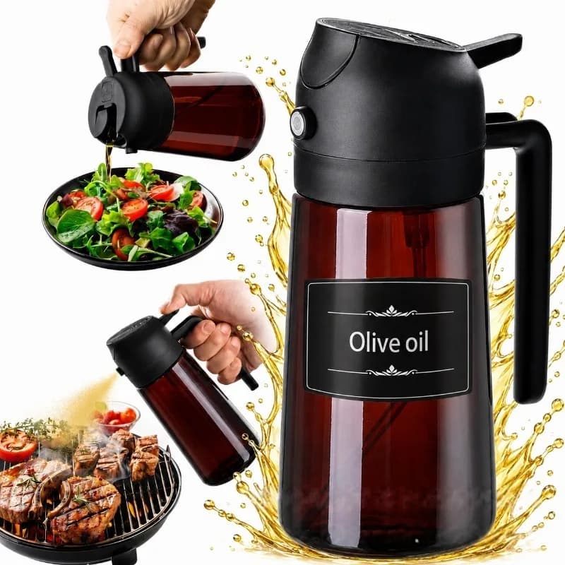 Distributeur d'huile d'olive 2-en-1 de 470 ml/16 oz – Pulvérisateur et verseur en verre pour la cuisson