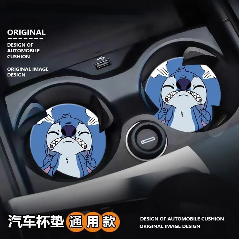 Disney Stitch – dessous de verre d'eau antidérapant, dessin animé créatif et mignon, rangement de voiture, décoration intérieure de voiture, créatif et personnalisé