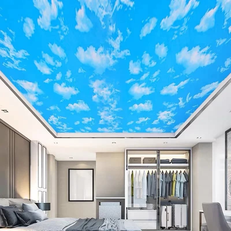 Papier peint auto-adhésif en PVC pour plafond, nuages blancs, ciel bleu, fleurs, résistant à l'humidité, pour chambre à coucher, dortoir universitaire