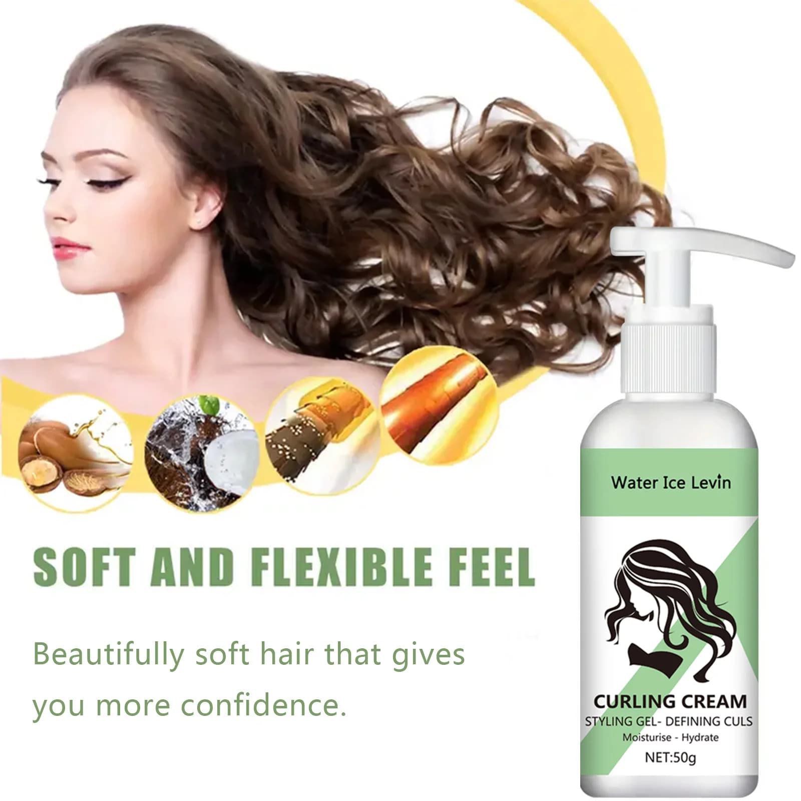 Crème à friser en gel coiffant bouclé – Definir, hydrate et hydrate les boucles pour les coiffures rebondissantes et brillantes avec la kératine et la biotine