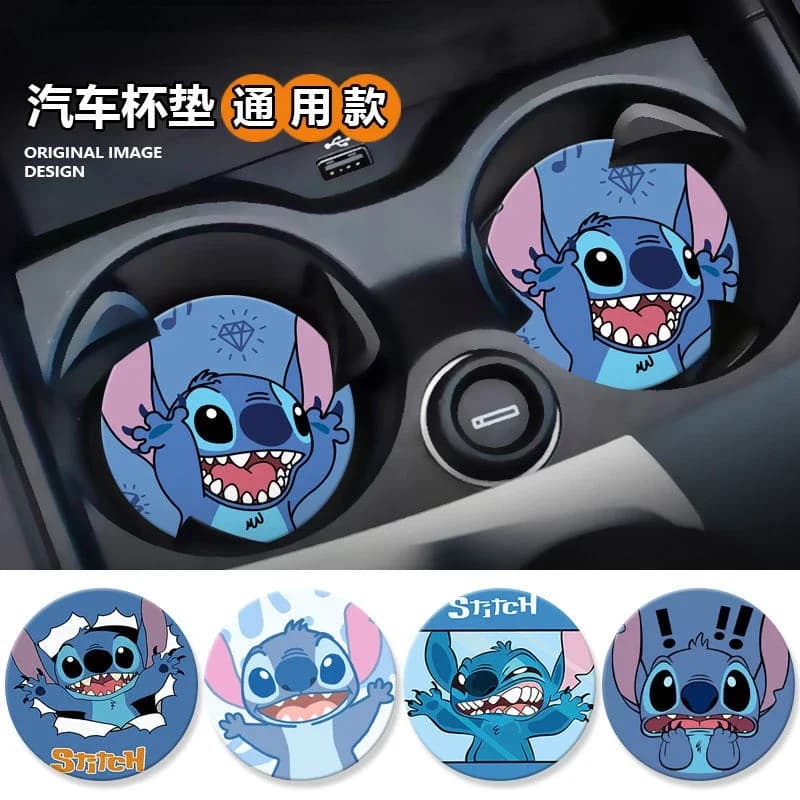 Disney Stitch – dessous de verre d'eau antidérapant, dessin animé créatif et mignon, rangement de voiture, décoration intérieure de voiture, créatif et personnalisé
