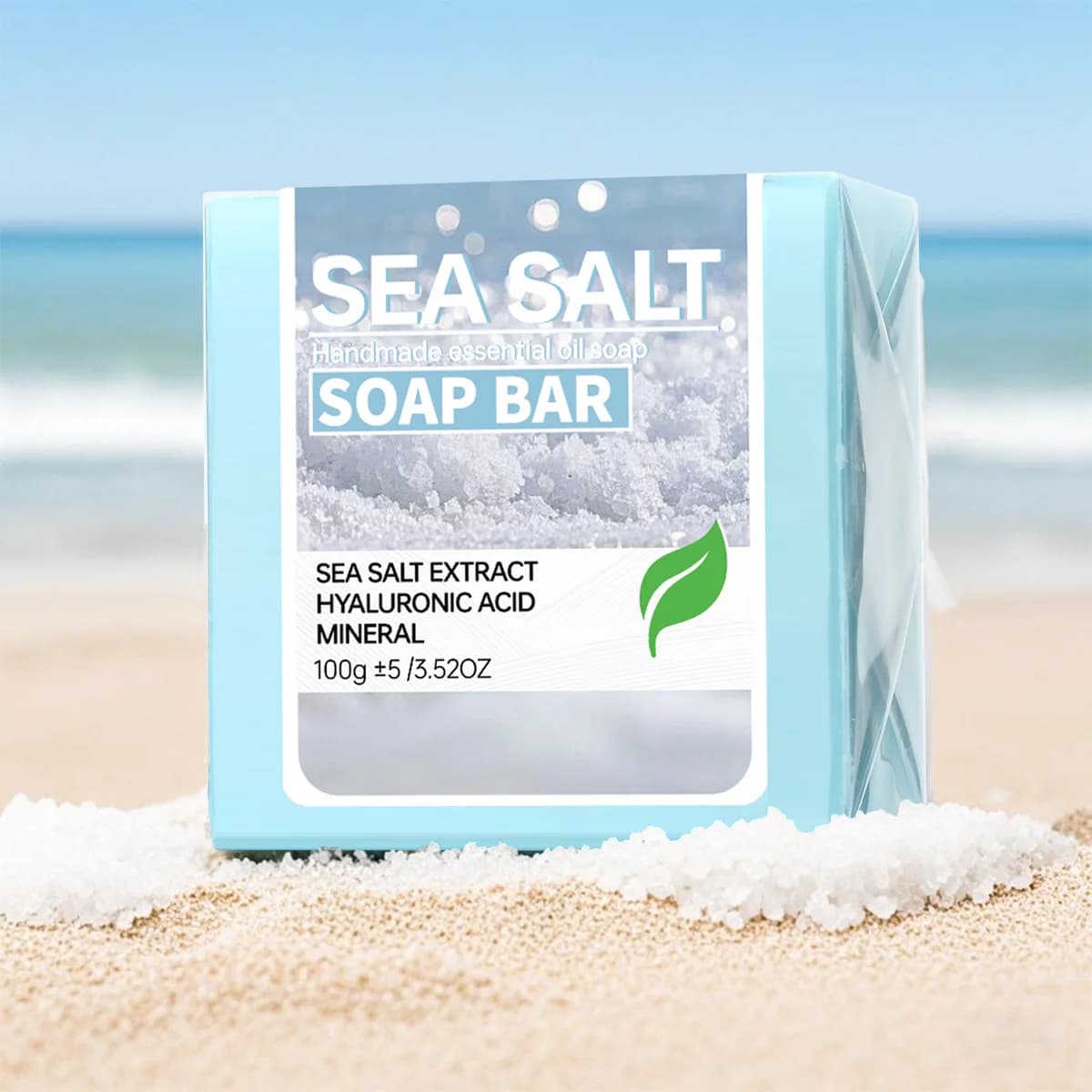 Savon aux huiles essentielles fait à la main au sel de mer, savon nettoyant et hydratant pour la peau à l'acide hyaluronique, nettoyage et bain en profondeur
