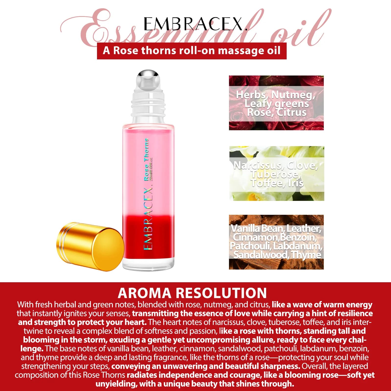 Huile essentielle à la rose en roll-on 20 ml, cadeau pour renforcer la confiance, longue durée, convient à un usage quotidien