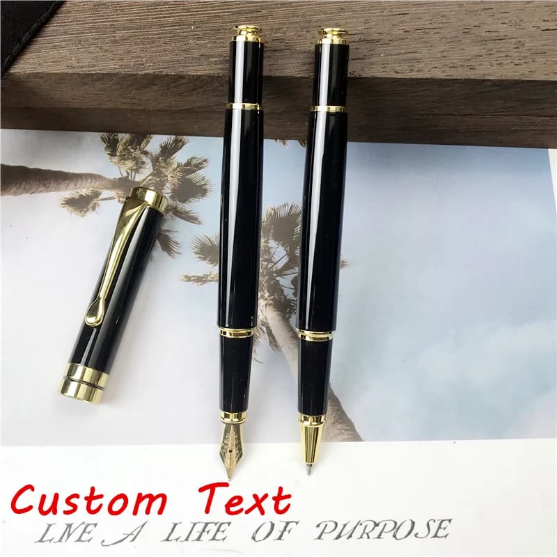 Stylo plume et stylo à bille bureau école texte doré personnalisé gravé commémorer cadeau stylo entièrement en métal étudiant écriture stylo à bille