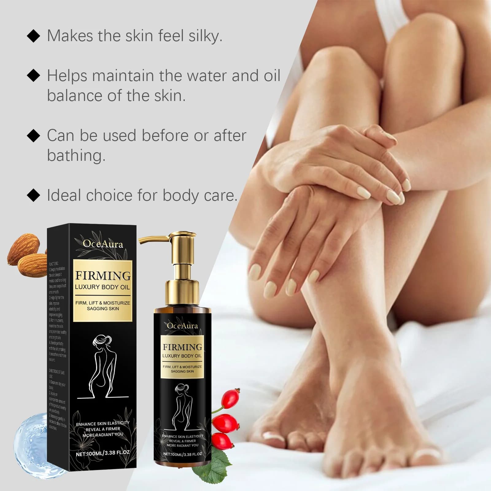 Huile corporelle raffermissante hydratante Anti-Cellulite améliore l'affaissement raffermissant façonnant minceur lissant éclaircissant huile de Massage corporel