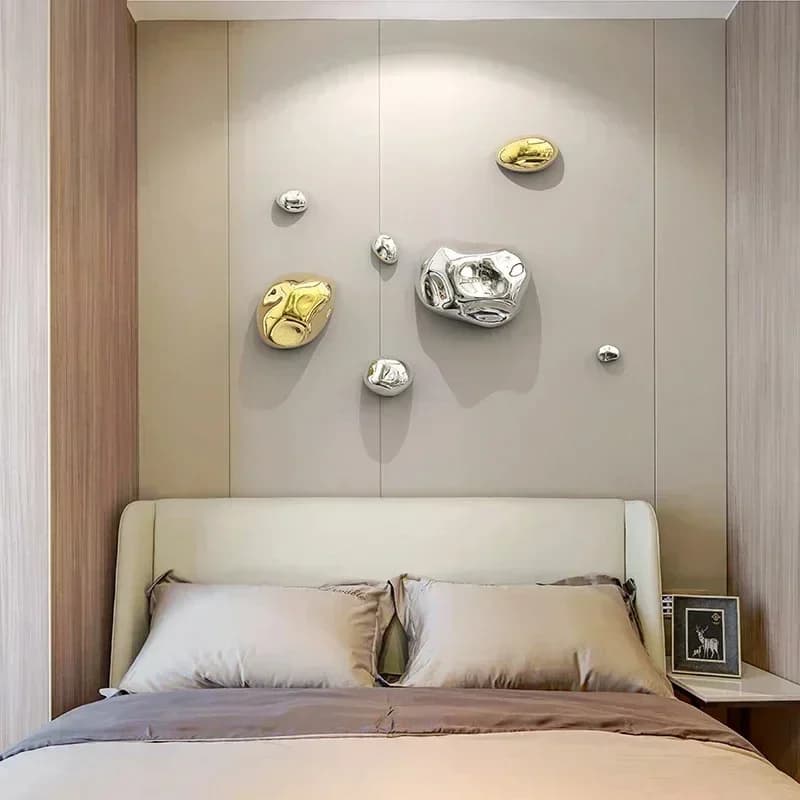 Décoration murale créative en pierre galvanisée argentée verte, décoration murale en pierre de forme abstraite, accessoires d'art pour chambre à coucher