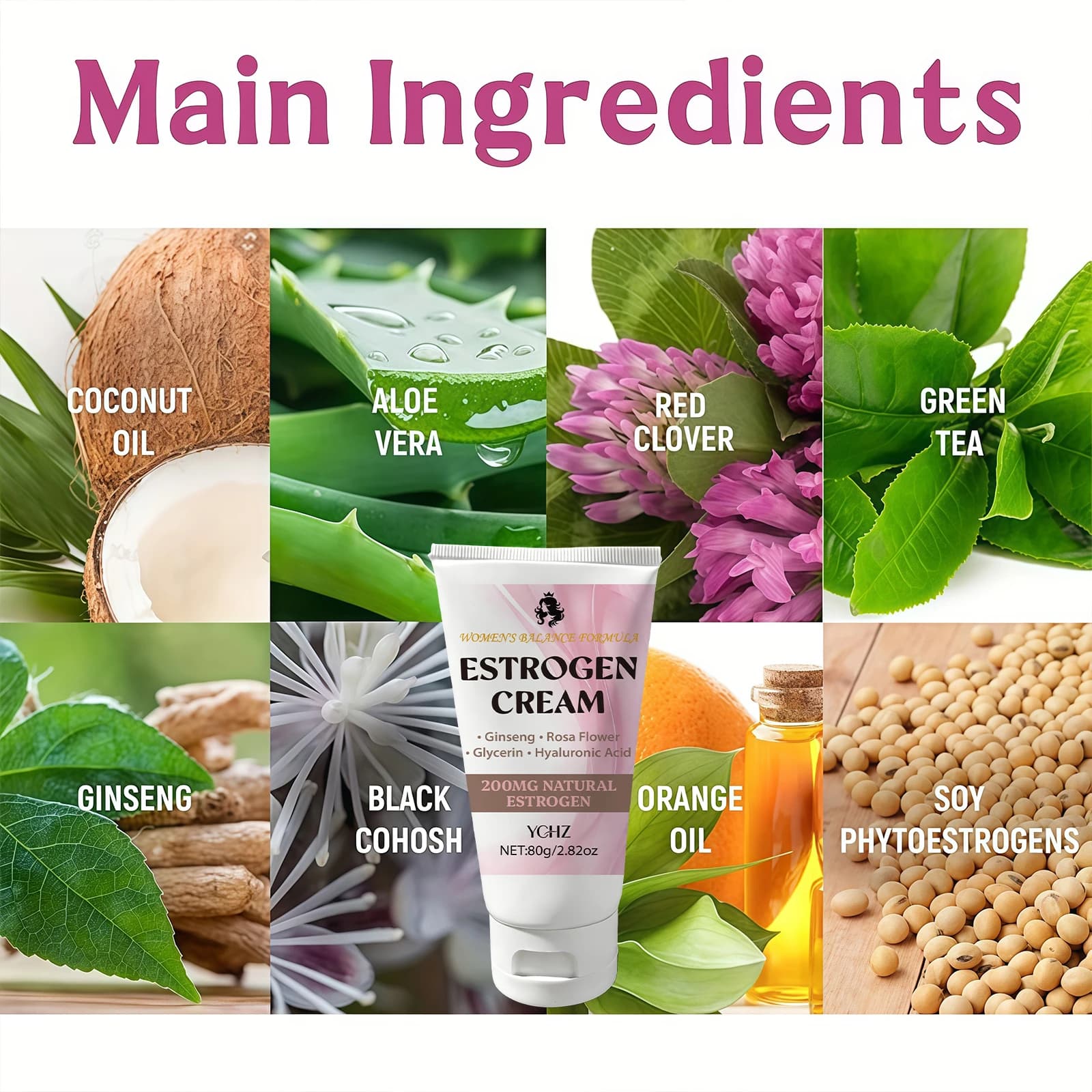 Crème à l'œstrogène pour femmes - œstrogène naturel, contenant du ginseng, du cohosh noir, du thé vert et du calendula - soin corporel doux et délicat