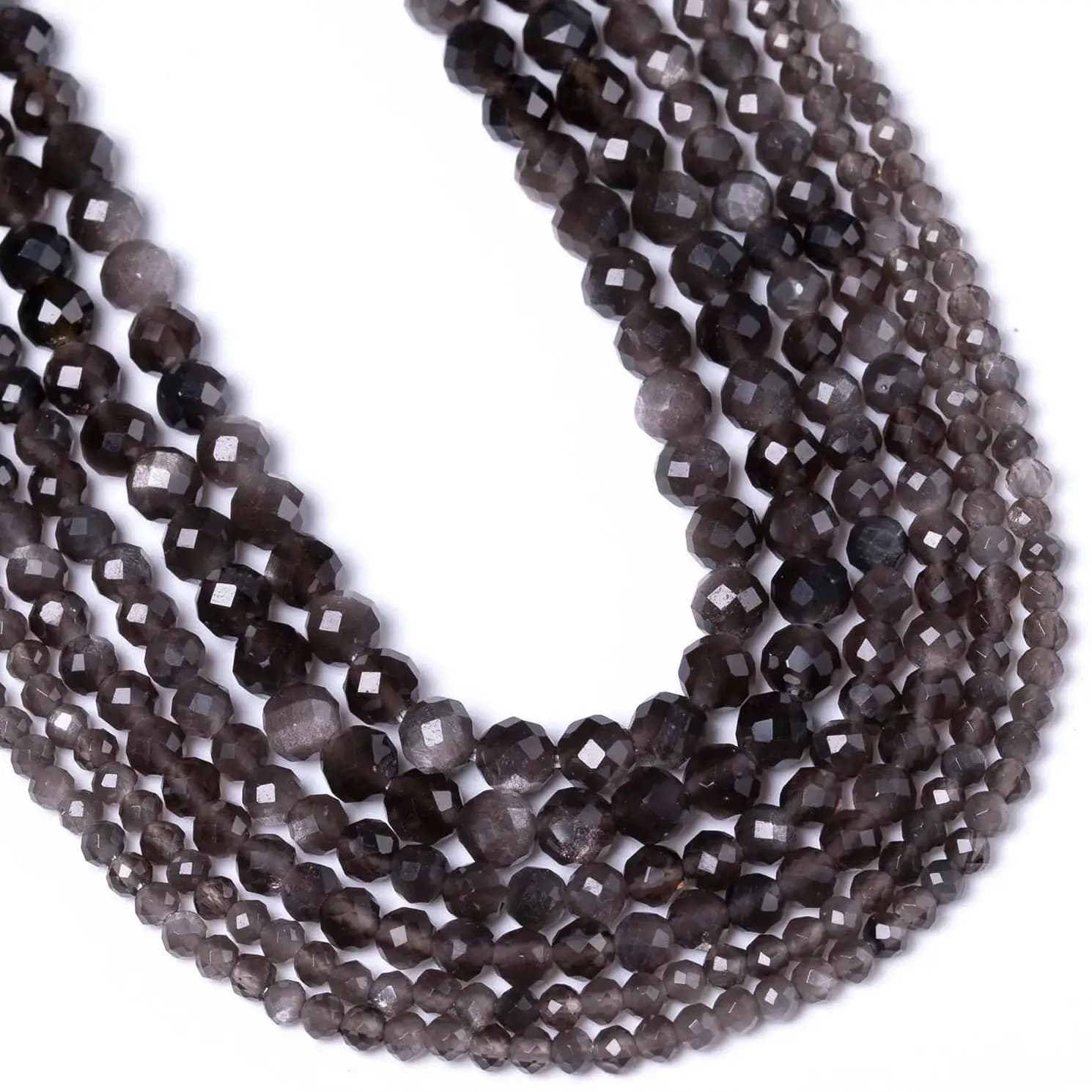 Pierre d'obsidienne couleur argent naturel, petites perles rondes à facettes en vrac pour la fabrication de bijoux, bracelet et collier, 2mm, 3mm, 4mm