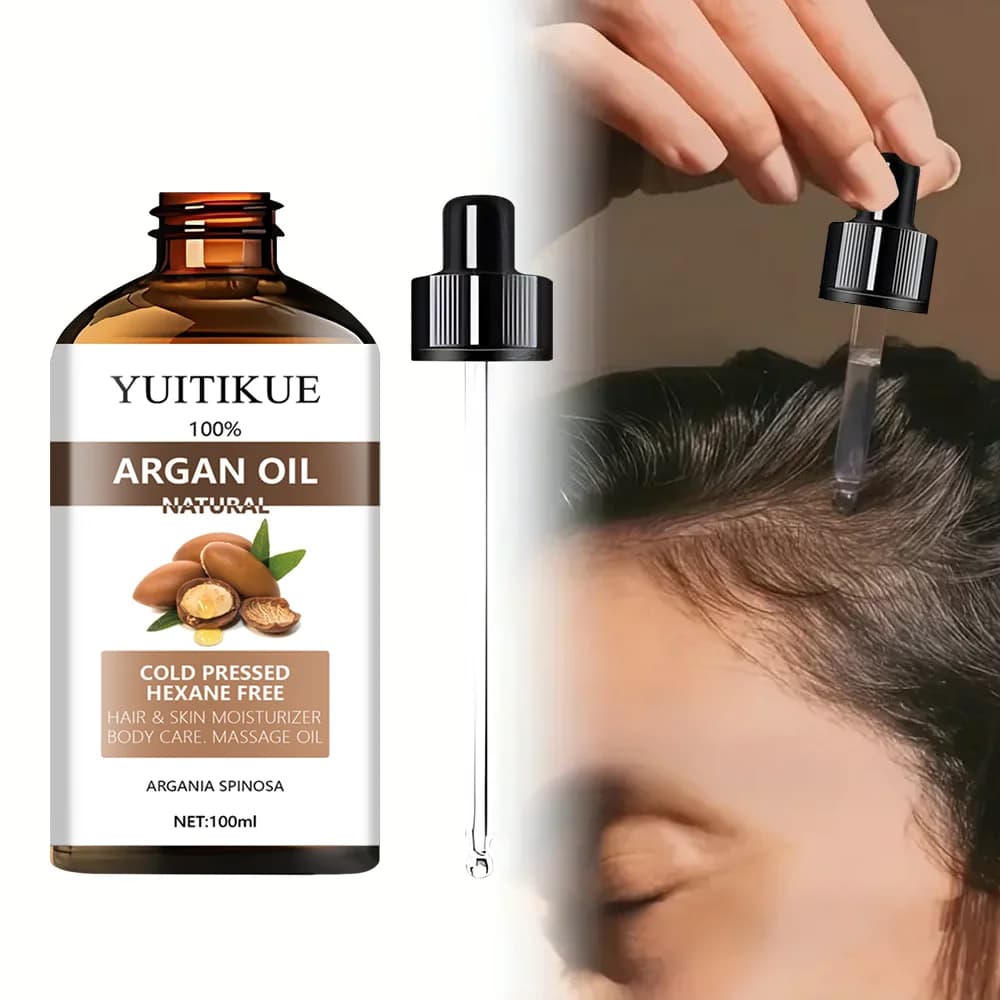 Huile d'Argan 100% Naturelle YUITIKUE | Pressé à froid, sans hexane, pour les soins des cheveux, de la peau, du corps et du massage, 100 ml