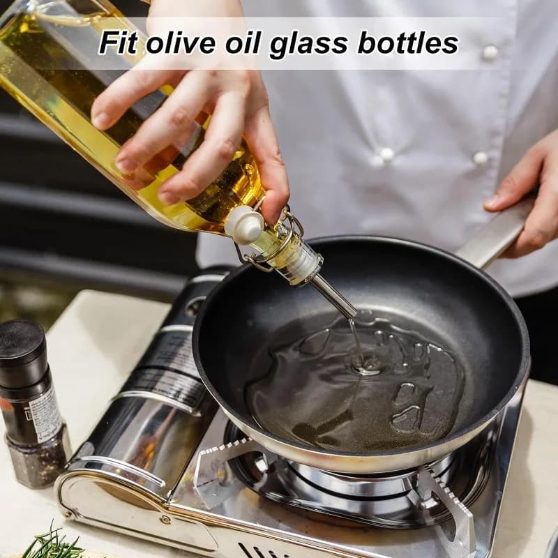 Verseurs de bouteilles en acier inoxydable 90 mm/3,54 po avec bec verseur pour huile d'olive et bouchons anti-poussière en caoutchouc, verseurs de vin et de spiritueux