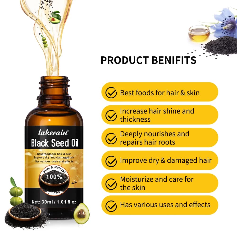 Sérum à l'huile noire naturelle pour cheveux secs et frisés