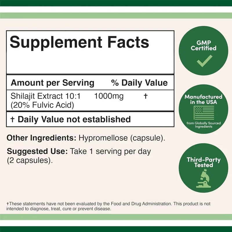 Shilajit Pur de l'Himalaya (Complément d'acide fulvique) 60 comprimés par 1000 mg (et substances micro-minérales, sans agent de remplissage)