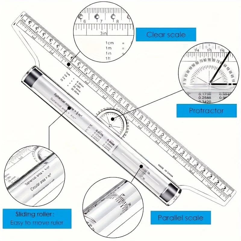 Règle multifonctionnelle en plastique pour mesurer la proximité, 2 pièces, conception de dessin, parallèle, idéale pour les écoles et les bureaux