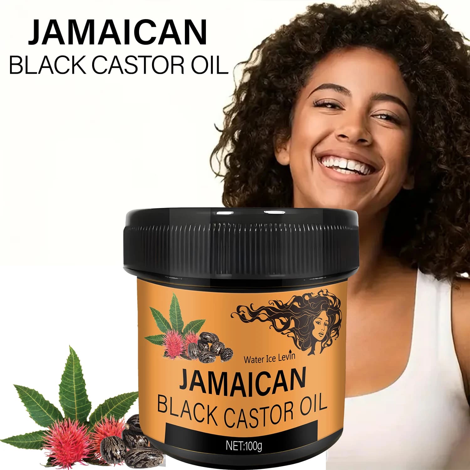 Huile de ricin noire jamaïcain 100g, cire capillaire hydratante, amélioration de la qualité des cheveux, améliore la sécheresse et la pellicule, adaptée à tous les types de cheveux, adaptée aux hommes