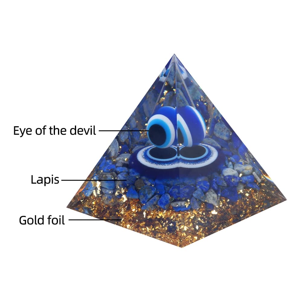 Pyramide œil du diable en cristal, pierre concassée naturelle, Lapis Lazuli, résine tombante, décoration de bureau pour la maison et le bureau, artisanat 6x6cm