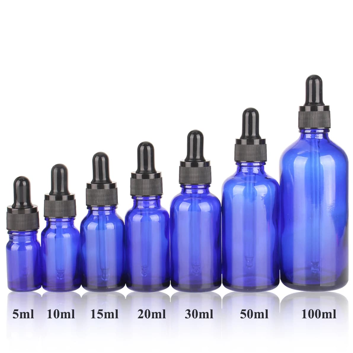 6/12/24 pièces 5 ml 10 ml 15 20 ml 30 ml 50 ml 100 ml flacons compte-gouttes en verre bleu avec Pipettes pour bouteille rechargeable de parfum d'huile essentielle