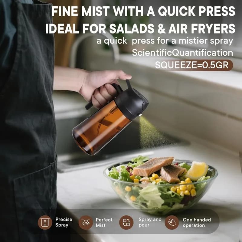 Distributeur d'huile d'olive 2-en-1 de 470 ml/16 oz – Pulvérisateur et verseur en verre pour la cuisson