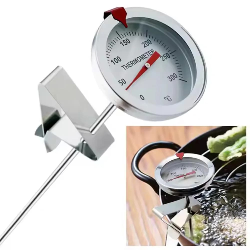Thermomètre de friture en acier inoxydable 0-300 ° C avec clip – Pour faire frire des frites, du poulet, du poisson, contrôle de la température de l'huile