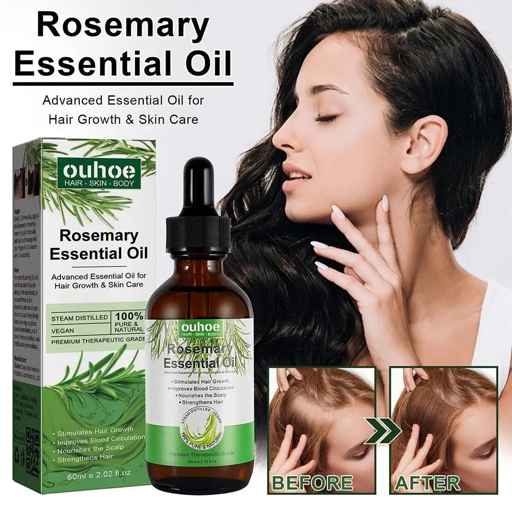 Huile essentielle de romarin huiles de soin capillaires pures naturelles 30ml/60ml huiles essentielles pour nourrir les cheveux brillants soins sains