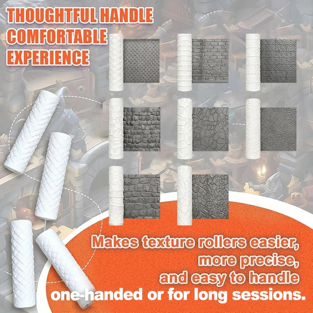 Ensemble de rouleaux texturés blancs, 9 pièces, avec poignée ergonomique, pour la mise en forme de l'argile, la création de modèles miniatures et les effets de pierre murale DIY