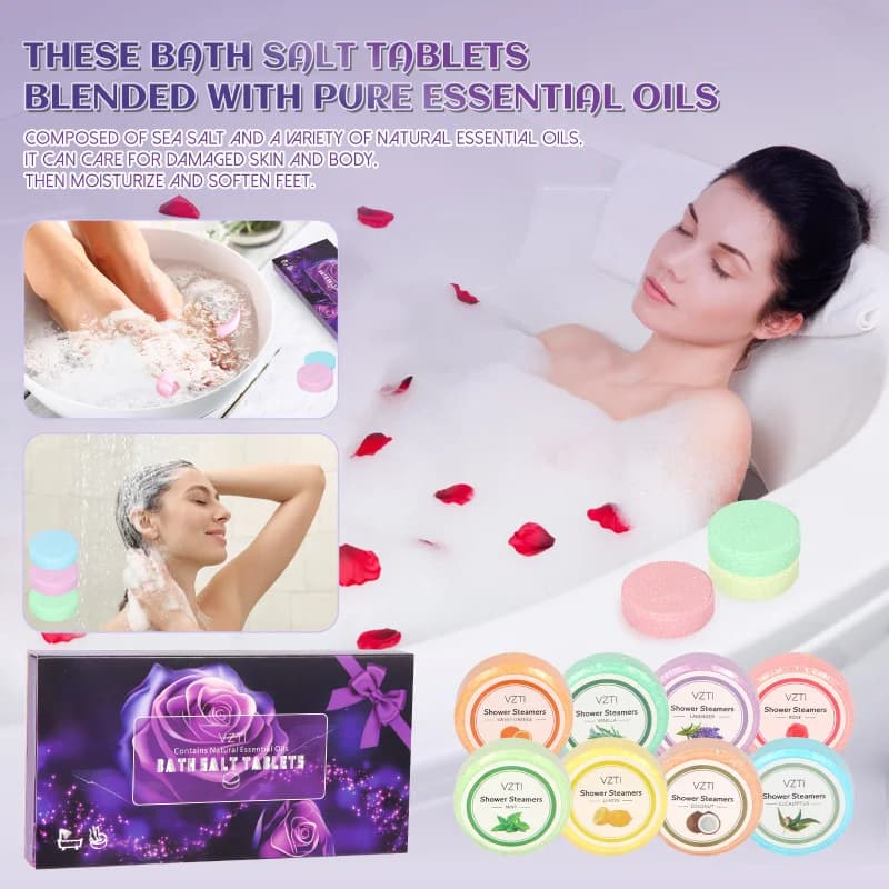 30g * 8 comprimés de sel de bain aux huiles essentielles d'aromathérapie, comprimés de douche, comprimés de trempage, comprimés pour bain de pieds, cadeaux pour femmes et familles