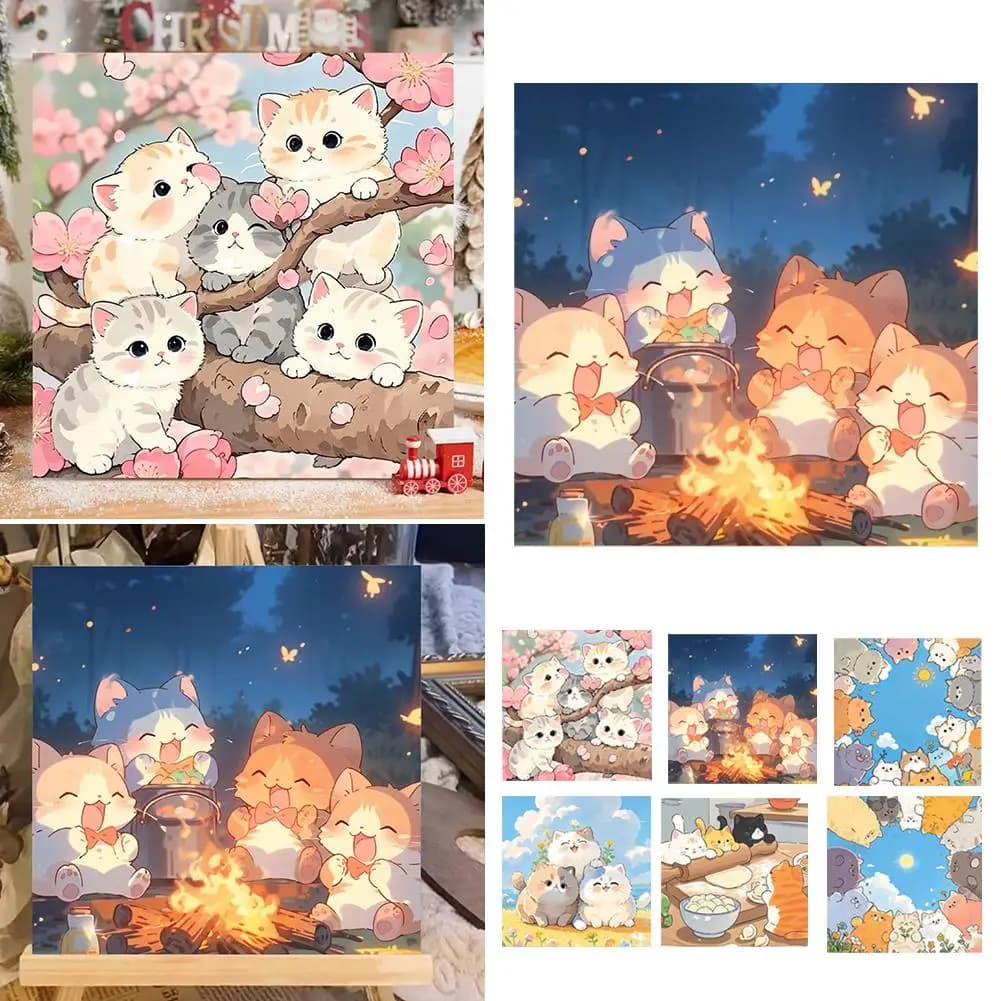 Peinture à l'huile paquet livre chat