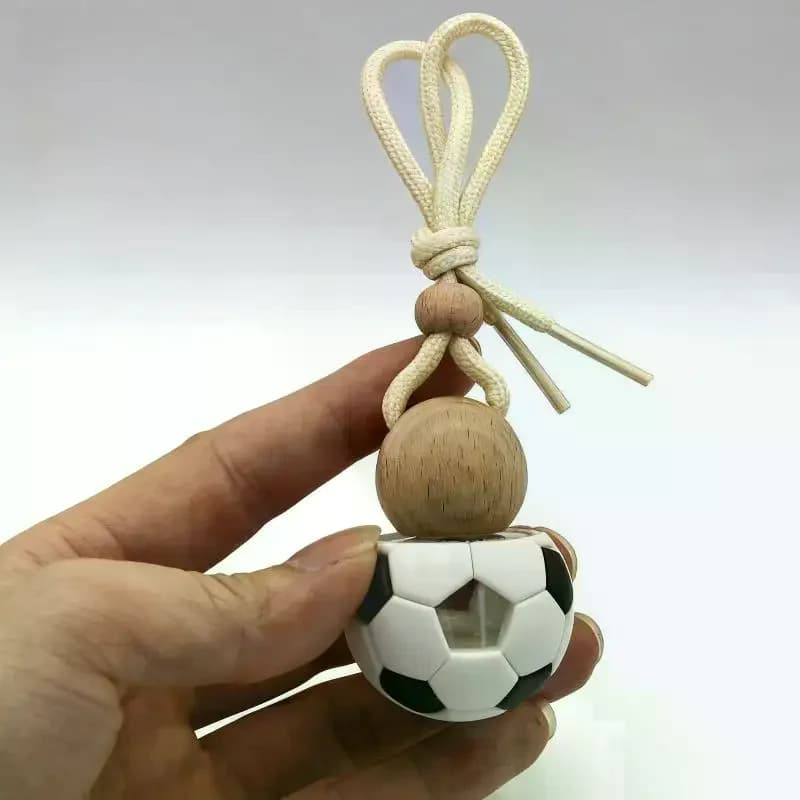 1 pièce Flacon diffuseur d'huiles essentielles pour voiture 5 ml, vide, en forme de ballon de football, en verre, avec bouchons en bois, pour parfum et désodorisant de voiture