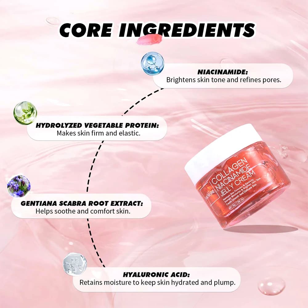 Crème à la gelée de collagène, Niacinamide et collagène hydrolysé, renforce la barrière cutanée, hydratant durable, soins pour le visage