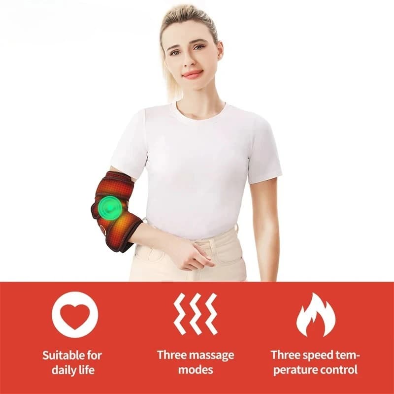 Enveloppe chauffante massante pour le coude - 3 niveaux de chaleur et de vibration pour la relaxation musculaire, le confort articulaire et les soins quotidiens pour les amateurs de fitness et les sen