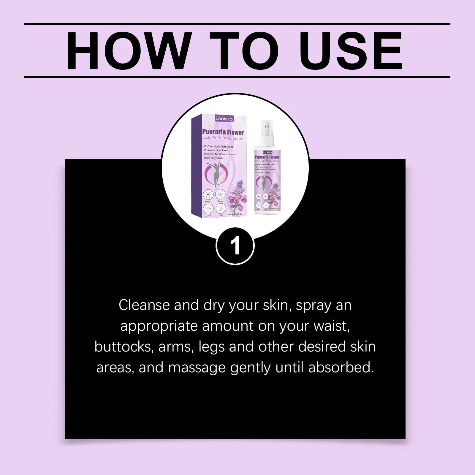 Le spray de soin corporel Pueraria mirifica est non gras, facile à absorber, favorise la circulation sanguine et convient à une utilisation quotidienne.