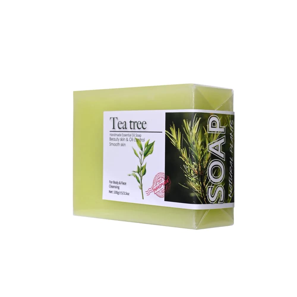 Savon à l'huile essentielle d'arbre à thé, 100g, fait à la main, huile d'olive, huiles essentielles végétales, blanchiment, nettoyage de base, caractéristiques sans produits chimiques