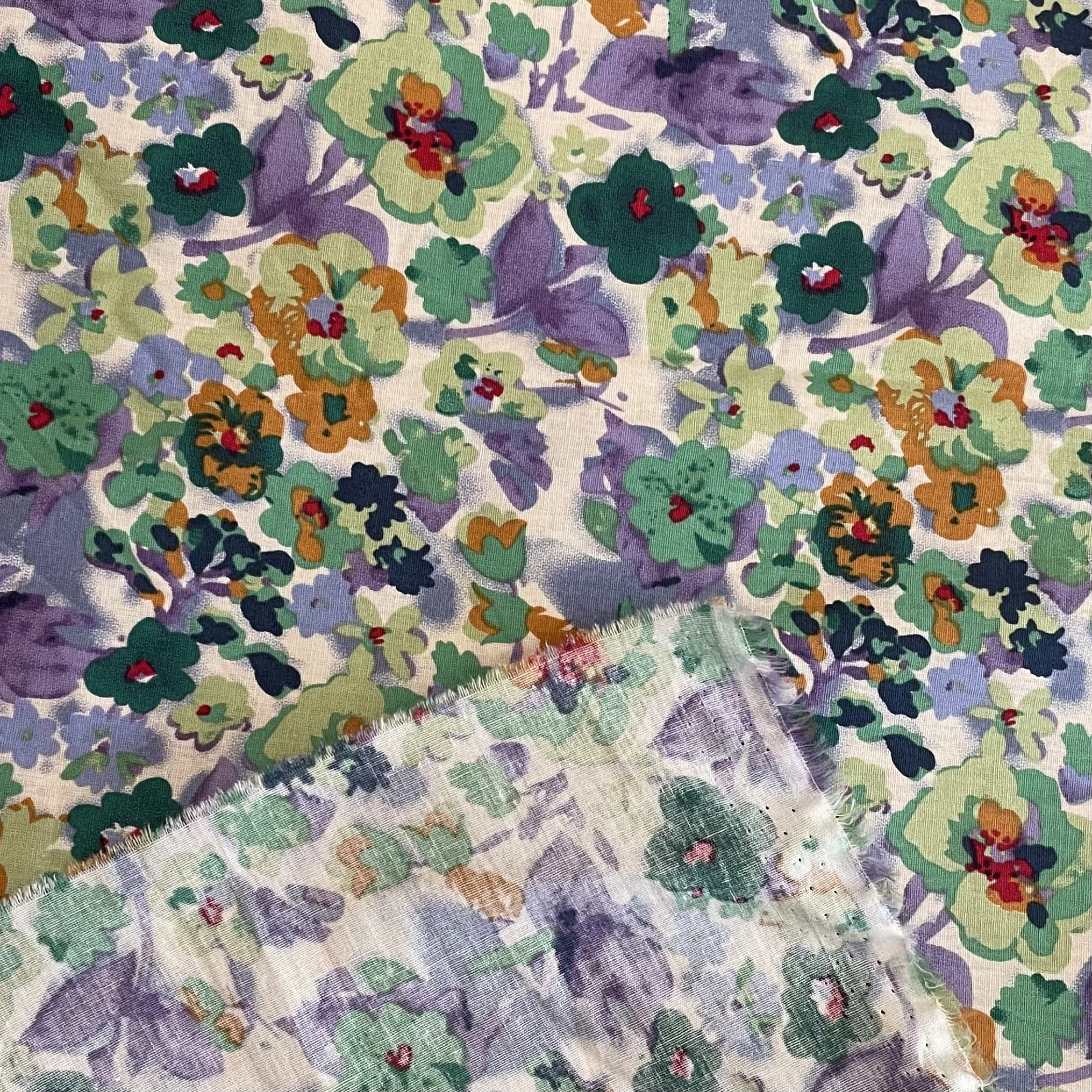 Tissu popeline 100% coton à motifs de fleurs peintes à l'huile vertes pour la couture de vêtements pour enfants et bébés, robes, jupes, bricolage fait main