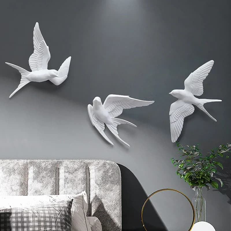 Décoration murale d'oiseaux tridimensionnels blancs européens