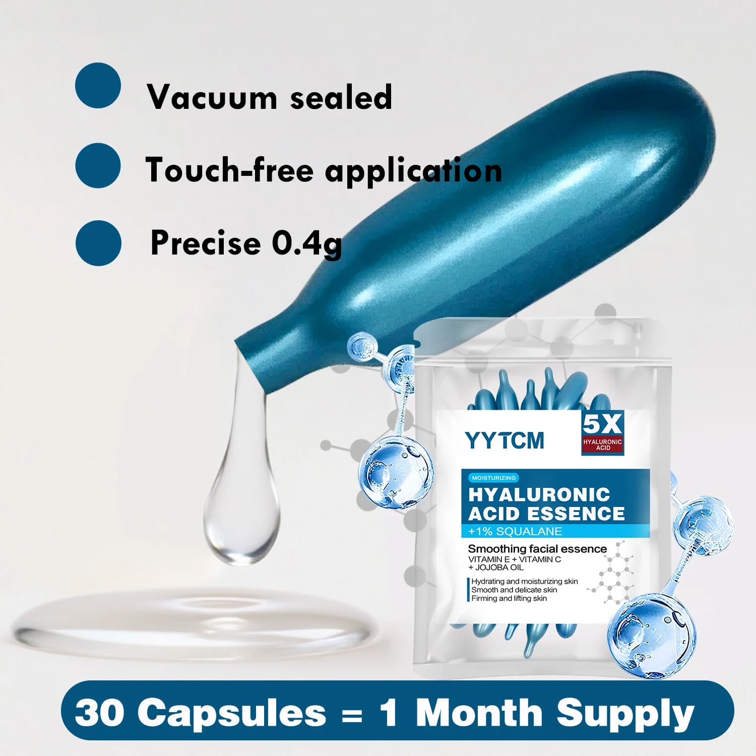 Essence de capsule hydratante profonde d'acide hyaluronique, essence cutanée hydratante et éclaircissante (0,4 g x 30 capsules)/sac -1 sac