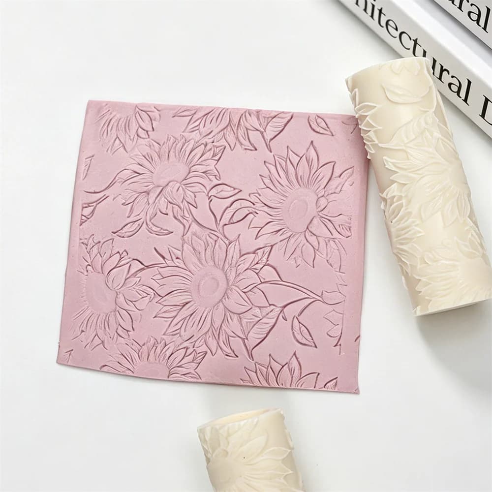 Rouleau à embosser motif tournesol, rouleau texturé floral pour la fabrication de bougies et de savons, rouleau pour pâte polymère, rouleau pour boucles d'oreilles en argile, création de bijoux