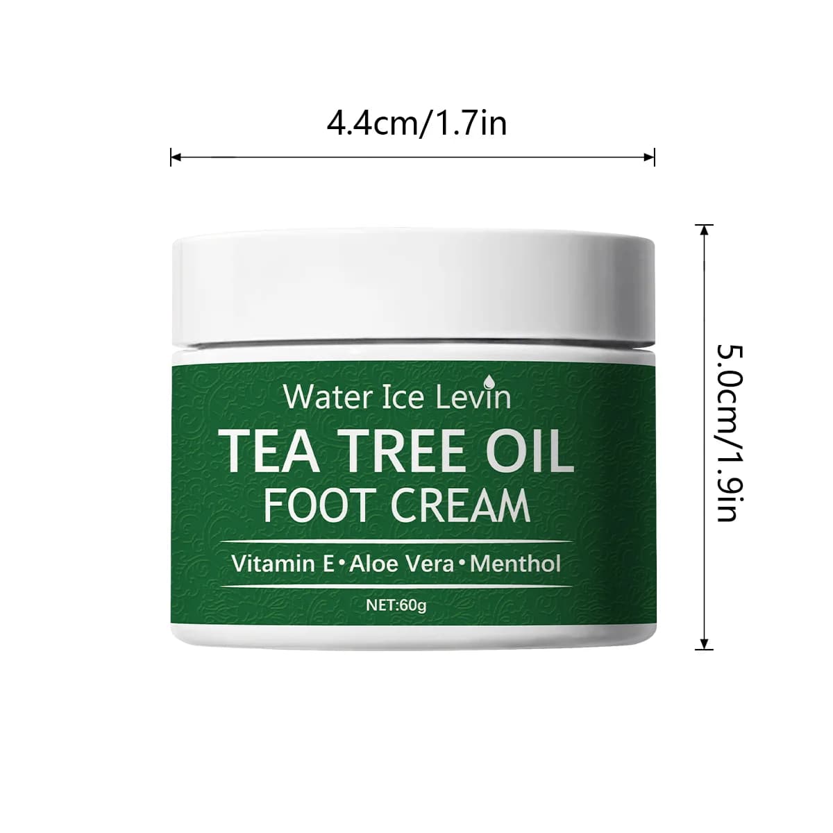 Crème pour les pieds à l'huile d'arbre à thé Water Ice Levin – Vitamine E Aloe Vera Menthol Ralent les pieds Non gras Absorption rapide Filet de 60 g