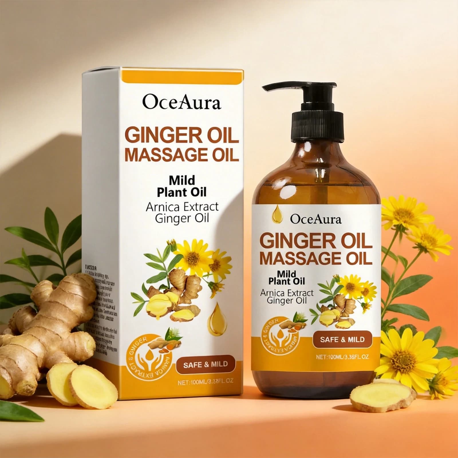 Huile Essentielle de Massage au Gingembre 100ml – Soin Quotidien Raffermissant pour le Corps