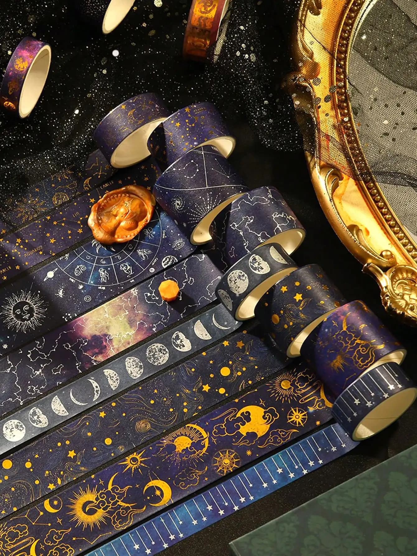 20 rouleaux de ruban washi à motifs planètes et univers, ciel étoilé vaste, avec estampage argent chaud, autocollants mignons pour la décoration de carnets scolaires