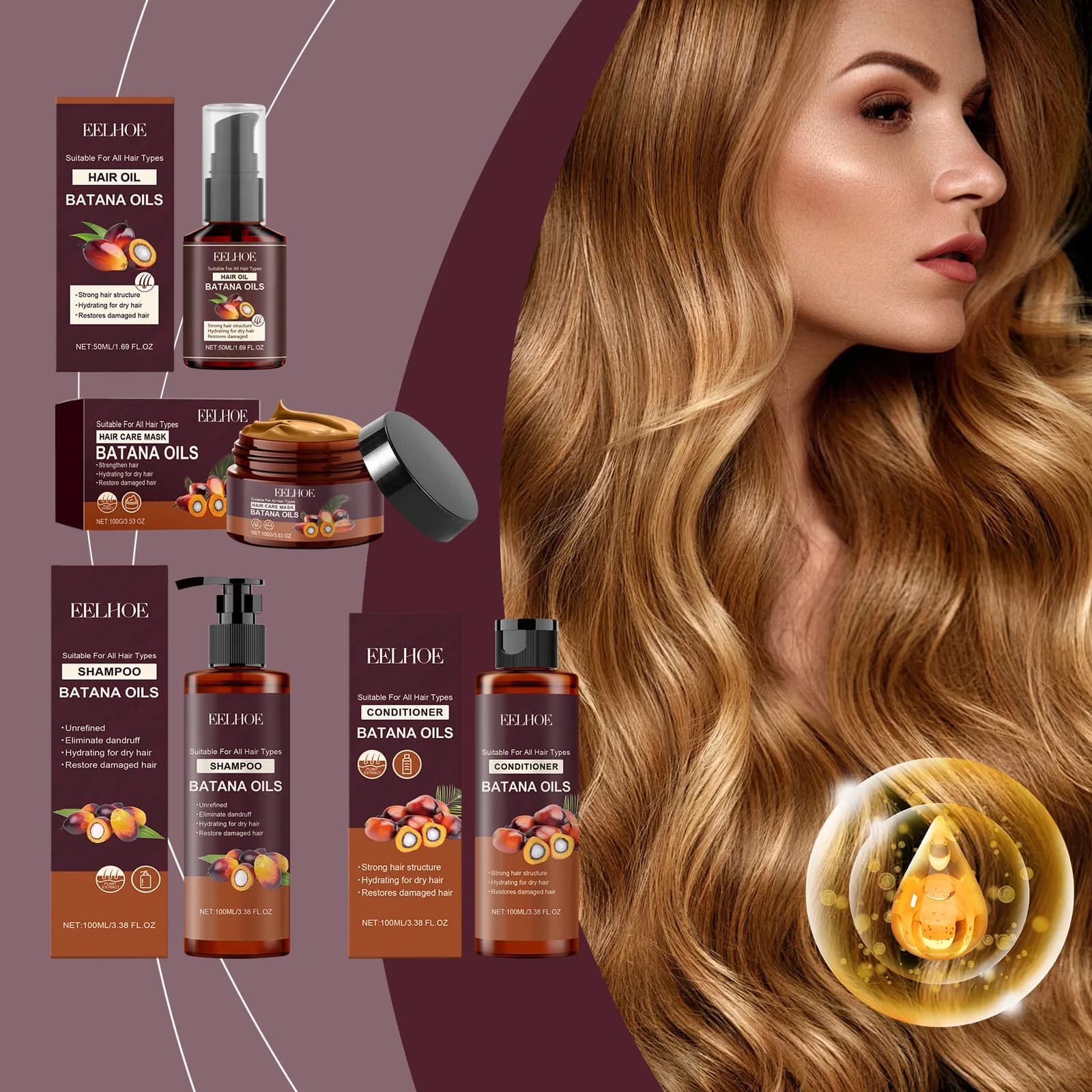 Batana – shampoing renforcant pour cheveux, après-shampooing, Anti-frisottis, hydratant, pour le cuir chevelu, adoucit les cheveux, lissage, réparation, ensemble de soins pour cheveux endommagés