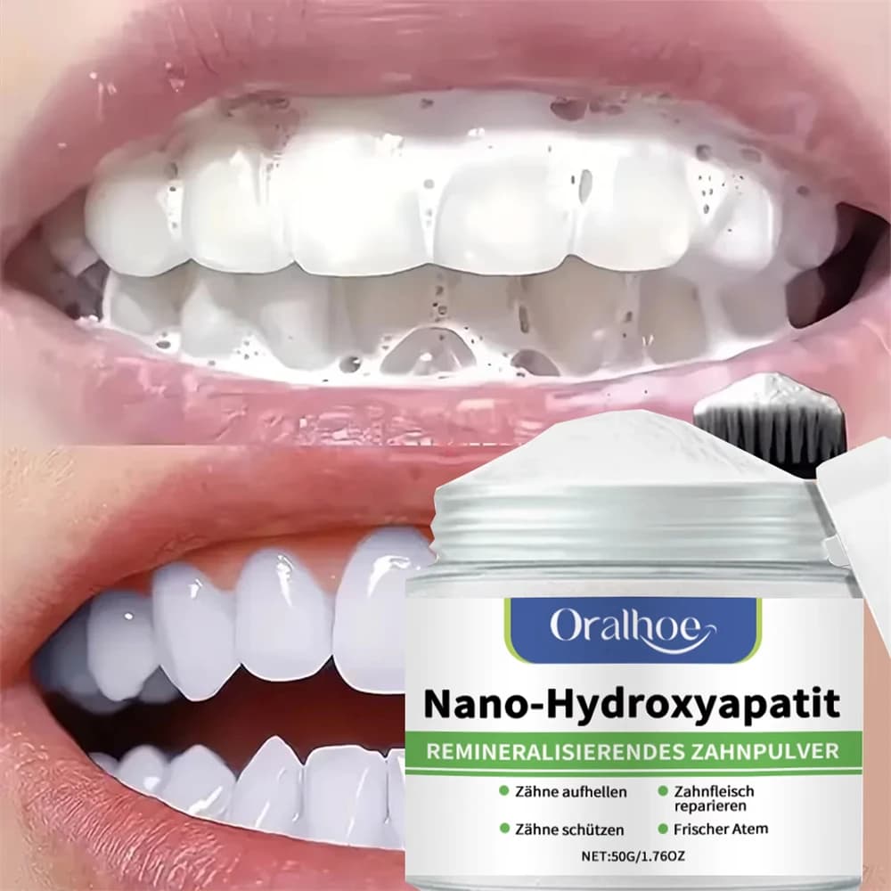 Poudre blanchissante reminéralisante à base de nano-hydroxyapatite, soin buccal doux, éclaircit les dents jaunes, élimine les taches, nourrit les gencives