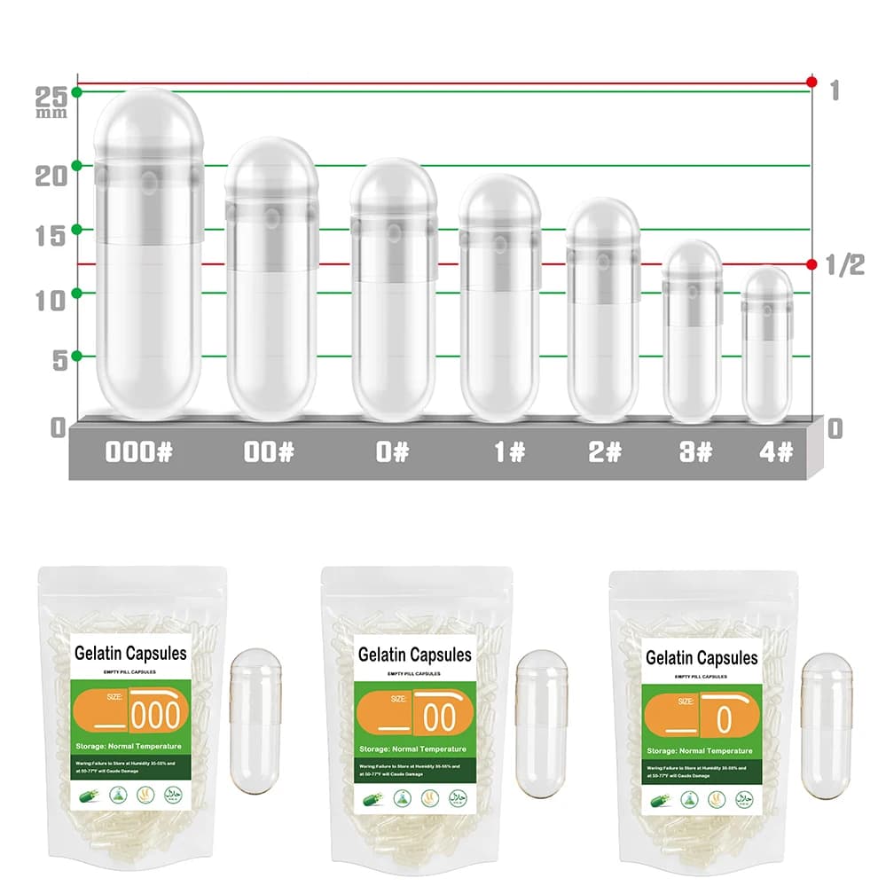 Capsule à revêtement entérique 1000 pièces Taille 1 #   Capsule de gélatine dure vide blanc vide, Capsules jointes Gel médecine pilule creuse