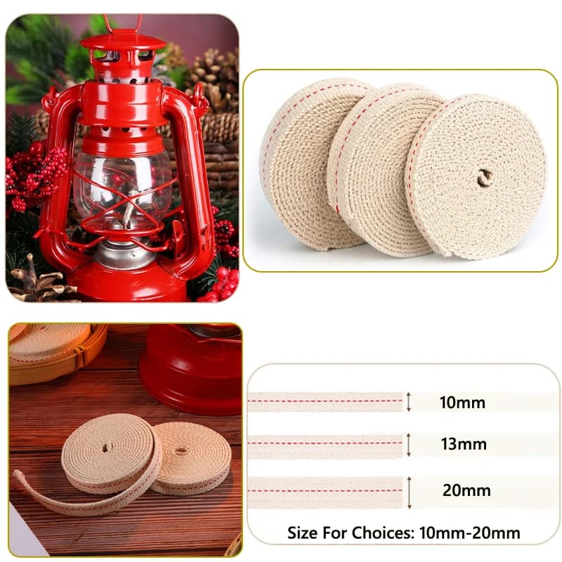 1-5 rouleaux de mèches de lampe à huile, mèches de lanternes à huile plates avec point pour lampes à huile et brûleurs de bougies, 1 m (rouge, 10 mm-20 mm)