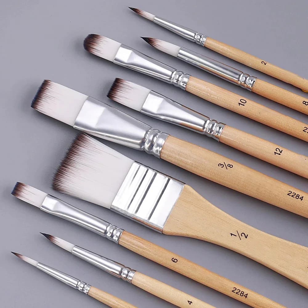 Ensemble de pinceaux pour débutants, 9 pièces, poils en Nylon pour toile, aquarelle, peinture à l'huile acrylique, outils de peinture d'artiste