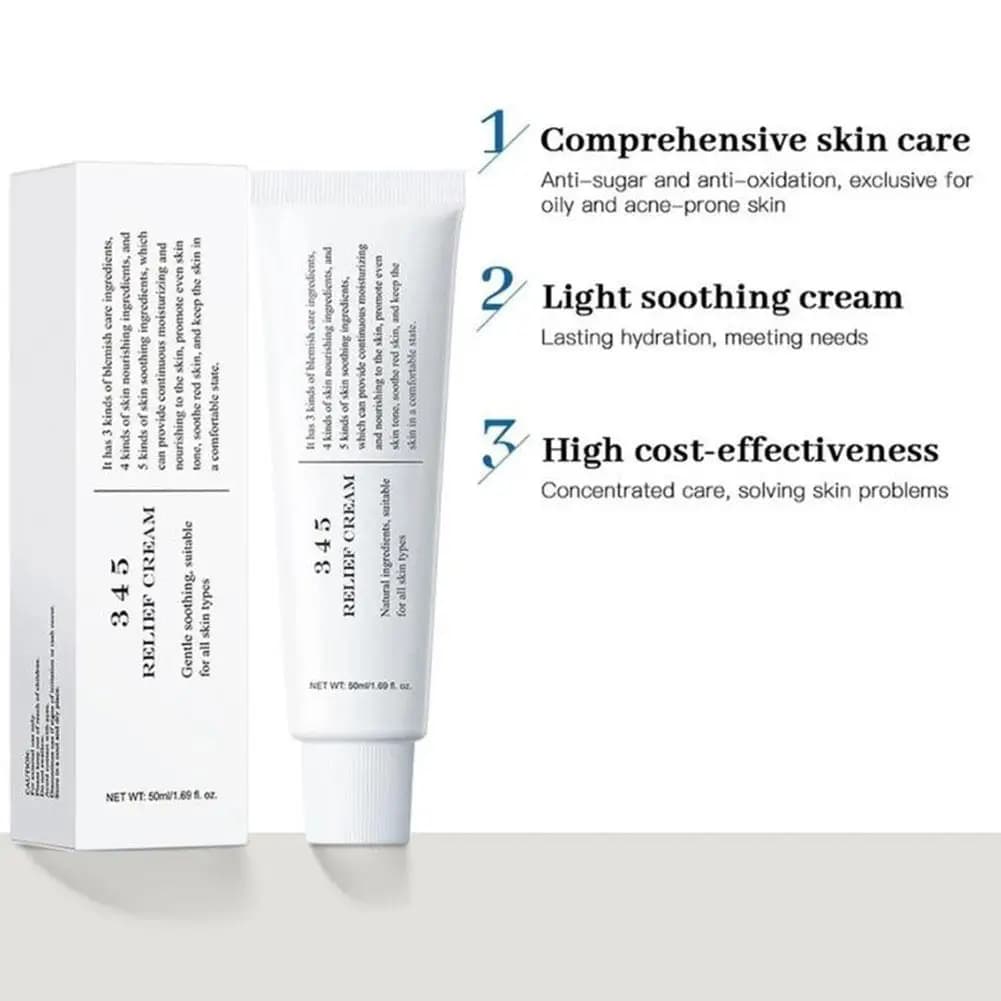 Crème antioxydante 345 pour peaux sujettes à l'acné, hydrate en profondeur, apaise les rougeurs, répare la barrière cutanée et améliore la capacité d'autoprotectrice de la peau.