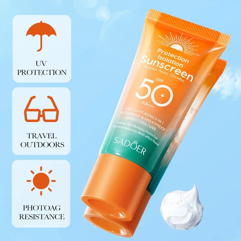 Crème solaire Spf 50 + pour protection faciale, soin solaire, double Tube, multi-effet Pa +++, bloqueur solaire pour le visage