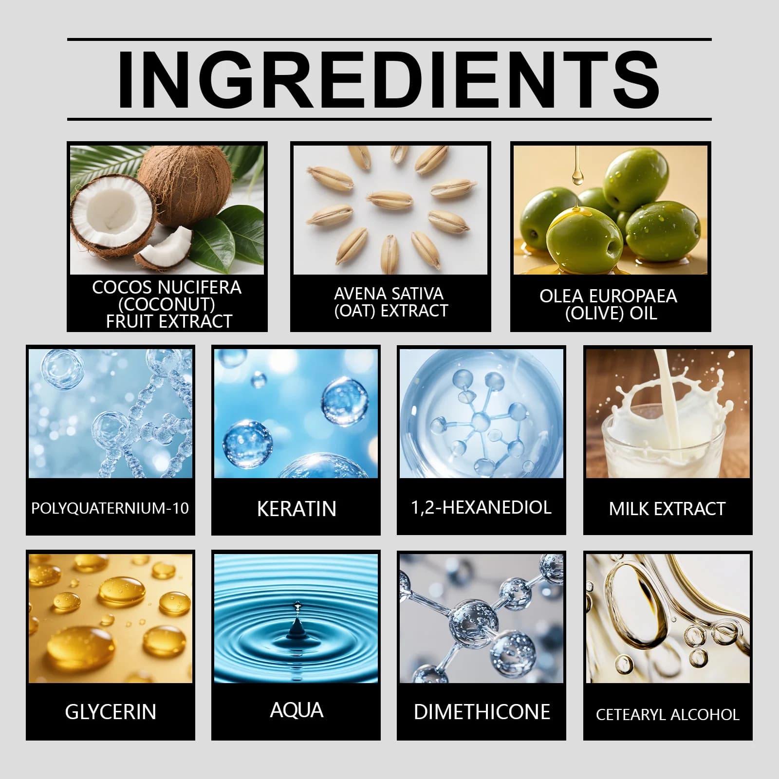 Lait sans rinçage dans les cheveux, avec extrait d'avoine, huile d'olive pour hydratation, brillance, Protection thermique, brume démêlante légère, sans rinçage